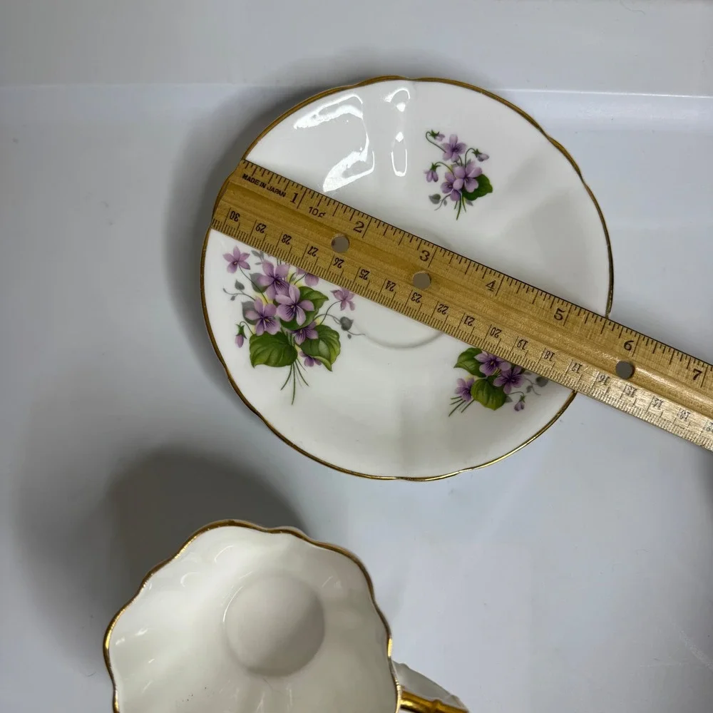 Royal Victoria Fine Bone China Tea Cup and Saucer Set Violets Gold Trim England